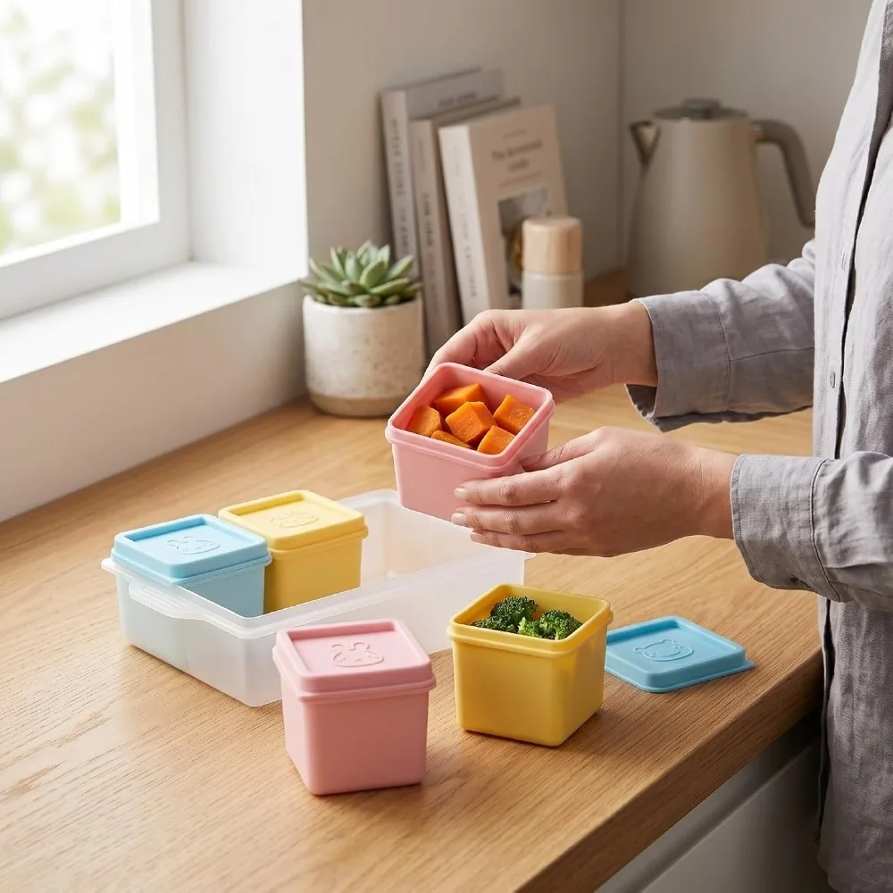 Freezer Friendly Silicone Pet Food Tray 6 Grid Easy Release Silicone Storage Box Stackable Lidded Pet Food Mold Pet Meal Prep