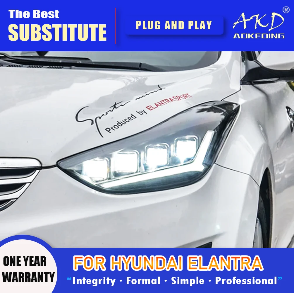 

AKD Head Lamp for Hyundai Elantra LED Headlight 2011-2016 Headlights Elantra DRL Turn Signal High Beam Angel Eye Projector Lens