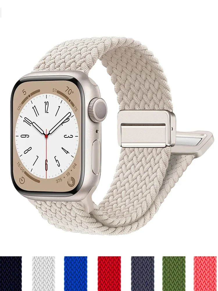 Braided Strap For Apple Watch Band 44mm 40mm 45mm 49mm 41mm 38mm magnetic buckle Bracelet iWatch series se 7 3 5 6 8 9 Ultra 2