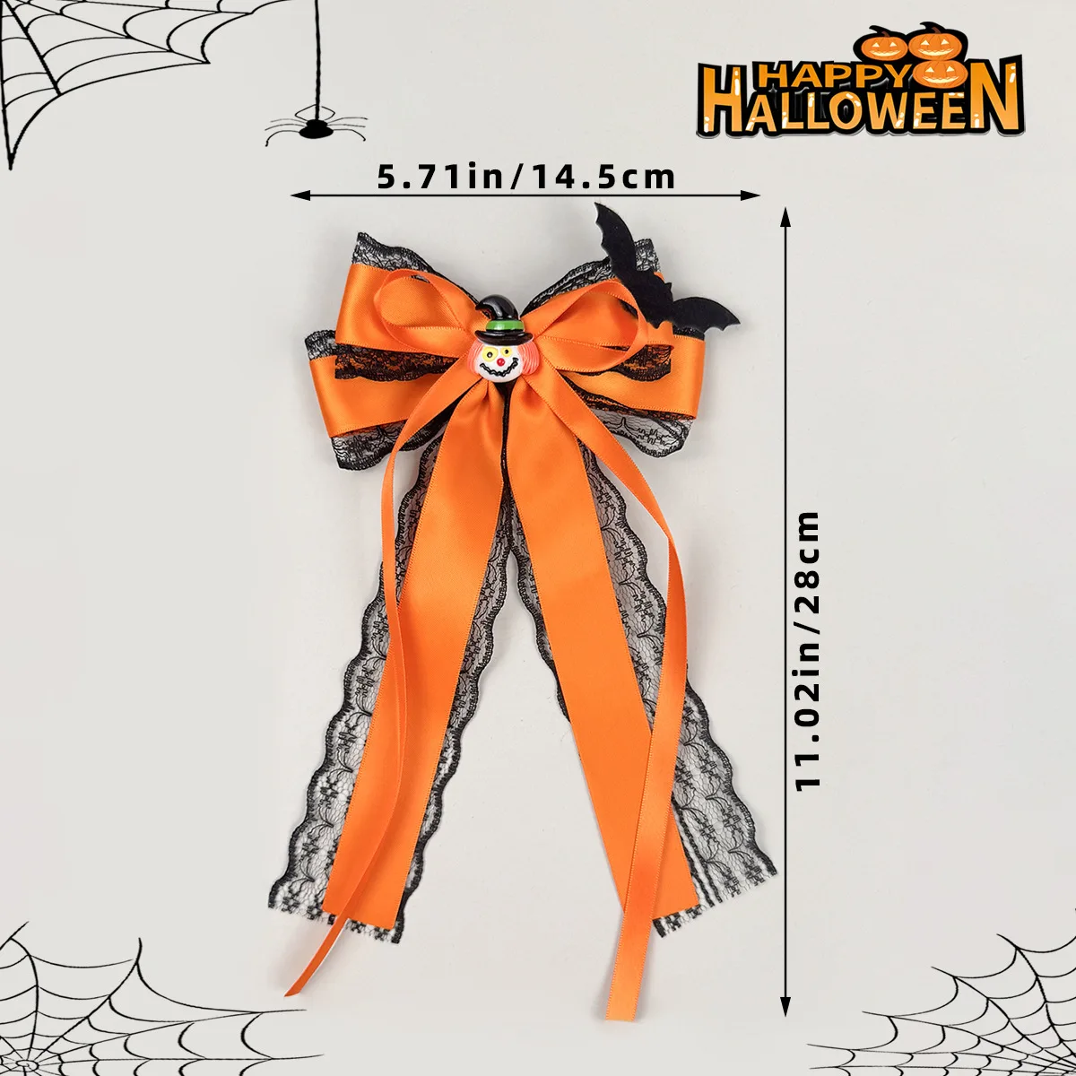 1PC Halloween Orange Lace Bow Hair Clips Black Bat Decor Satin Ribbon Barrettes Cosplay Party Costume Hair Accessories for Girls view 6