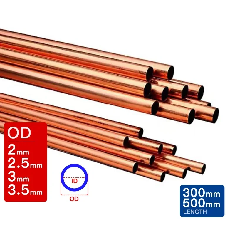 5pcs-8pcs copper pipe outer diameter 2mm 2.5mm 3mm 3.5mm length 300 500mm Hollow straight round Thin cooper tube piping