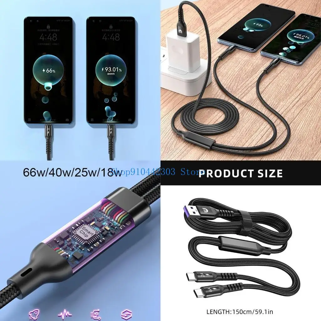 

Double USB C Cable Double Ended USB to USB C Splitter Charging Cable 2 in 1 Multi Charging Cable USB C Cable Nylon USB C