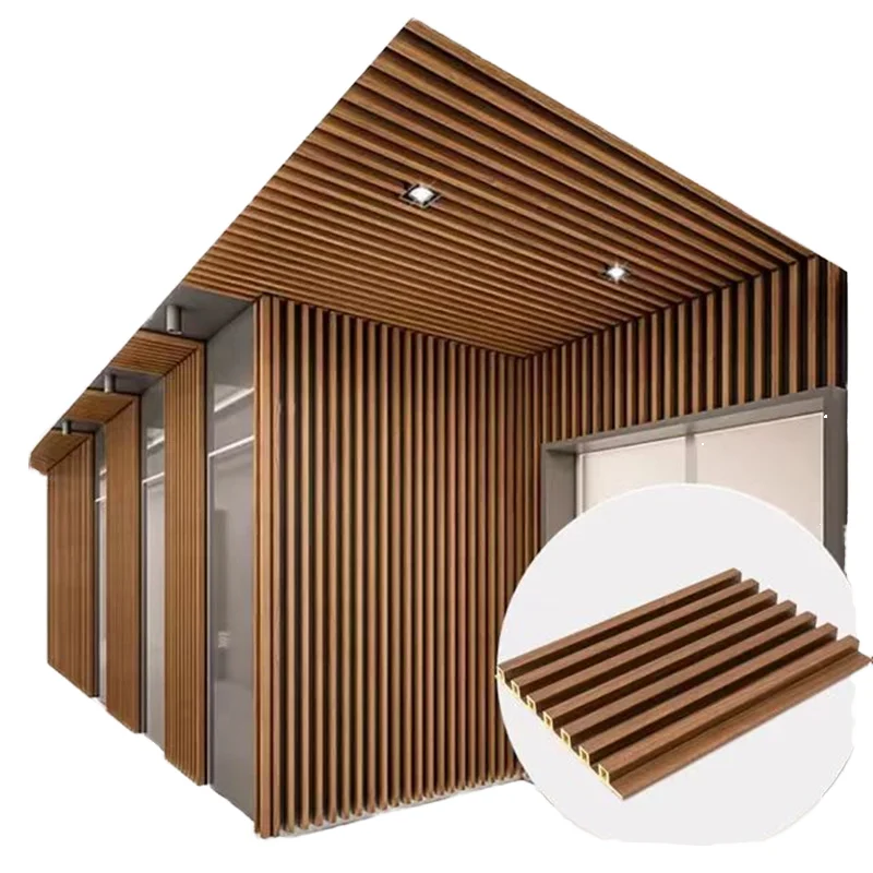 2026 Home Decoration Interior PVC Grille Wall Panel Board Wood Plastic Composite Indoor WPC Fluted Wall Panel Claddingpromote sa