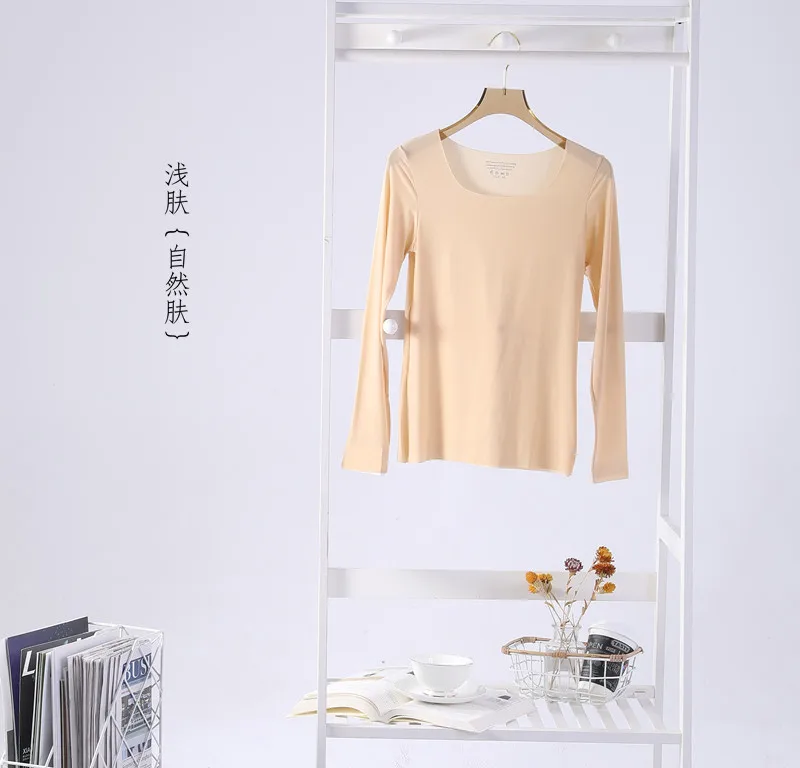 Ice Silk Traceless Women Bottom Underwear Top Spring Autumn Long Sleeved Sleepwear T-shirt One Piece Pajamas Casual Night Shirt 5