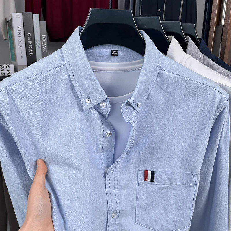 

Весенне-осенняя рабочая одежда из чистого хлопка, рубашка с длинными рукавами, мужская рубашка, американская повседневная базовая молодежная дюймовая рубашка для поездок на работу, куртка