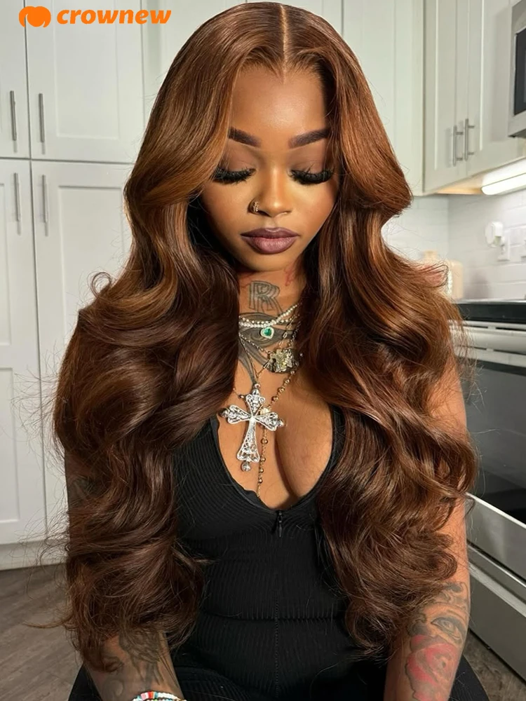 

Chocolate Brown Lace Front Wig Human Hair Body Wave Human Hair Wigs 200% Pre Plucked 13x4 13x6 HD Lace Frontal Wig Brown Wig 34"