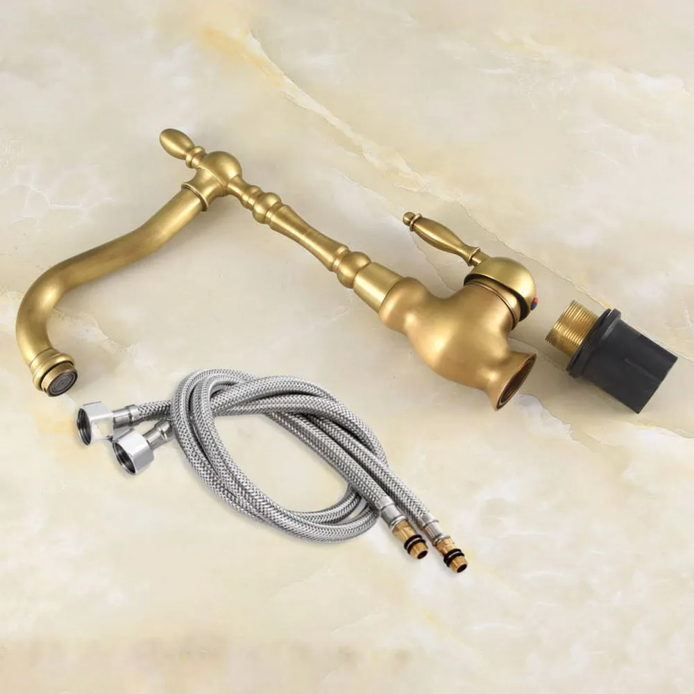 العتيقة النحاس مقبض واحد المطبخ صنبور حوض للحمام بالوعة صنبور قطب صنبور حوض خلاط