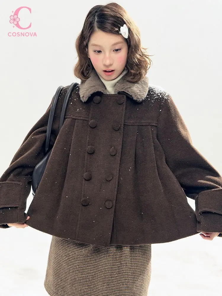 Vintage Coquette 2 Piece Set Women Fur Collar Quilted Wool Coat High Waist Mini Plaid Skirt Fitted Dress Winter Casual Outfit