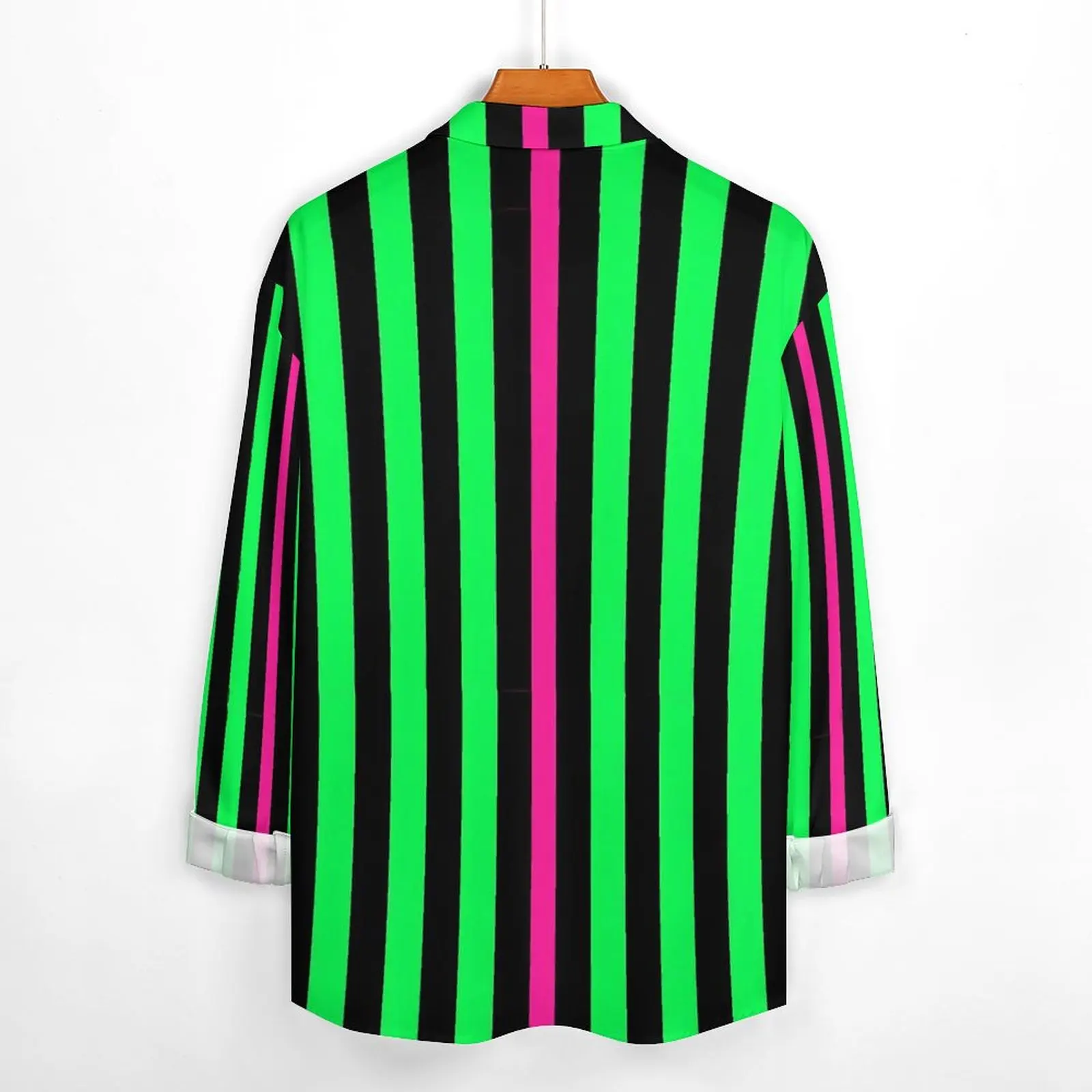 Colorblock Shirt Male Neon Green Stripes Casual Shirts Autumn Graphic Blouses Long Sleeve Vintage Oversize Tops Birthday Gift