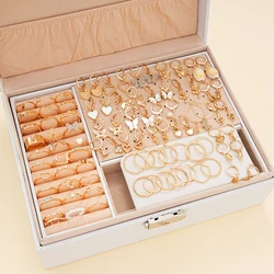 66 Pcs/Set Fashion Boho Gold Color Butterfly Love Earrings Ring Jewelry Set For Women Daily Vacation Wearing Gifts New 2024