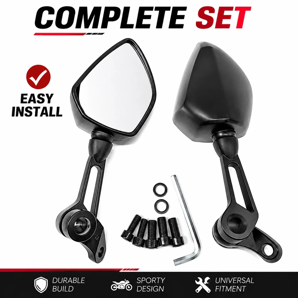 Motorcycle Sport Bike Positive Thread Rearview Mirrors Black Multi-angle Adjustable Scooter Electric Bicycle Side View Mirrors