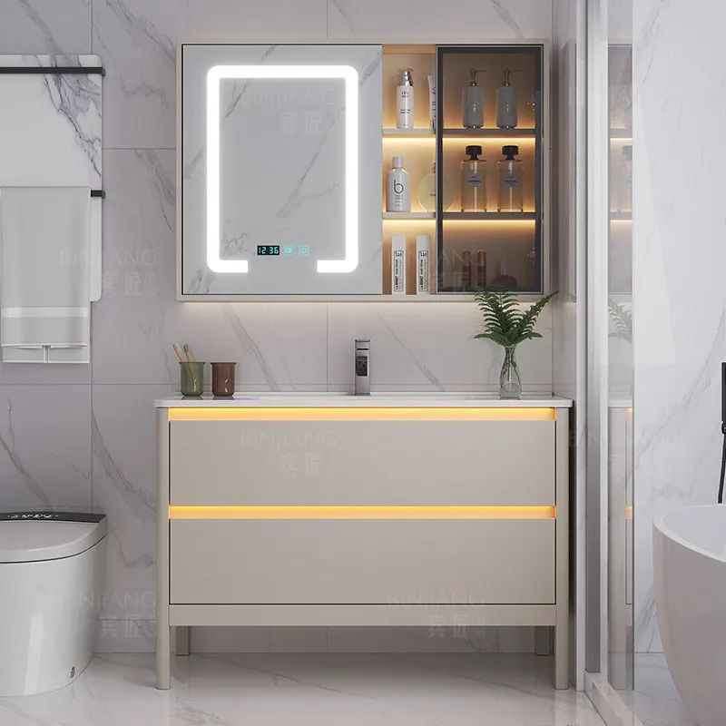 

Современный простой керамический комбинированный умывальник с тумбой для ванной комнаты, напольный туалетный комплекс с раковиной.