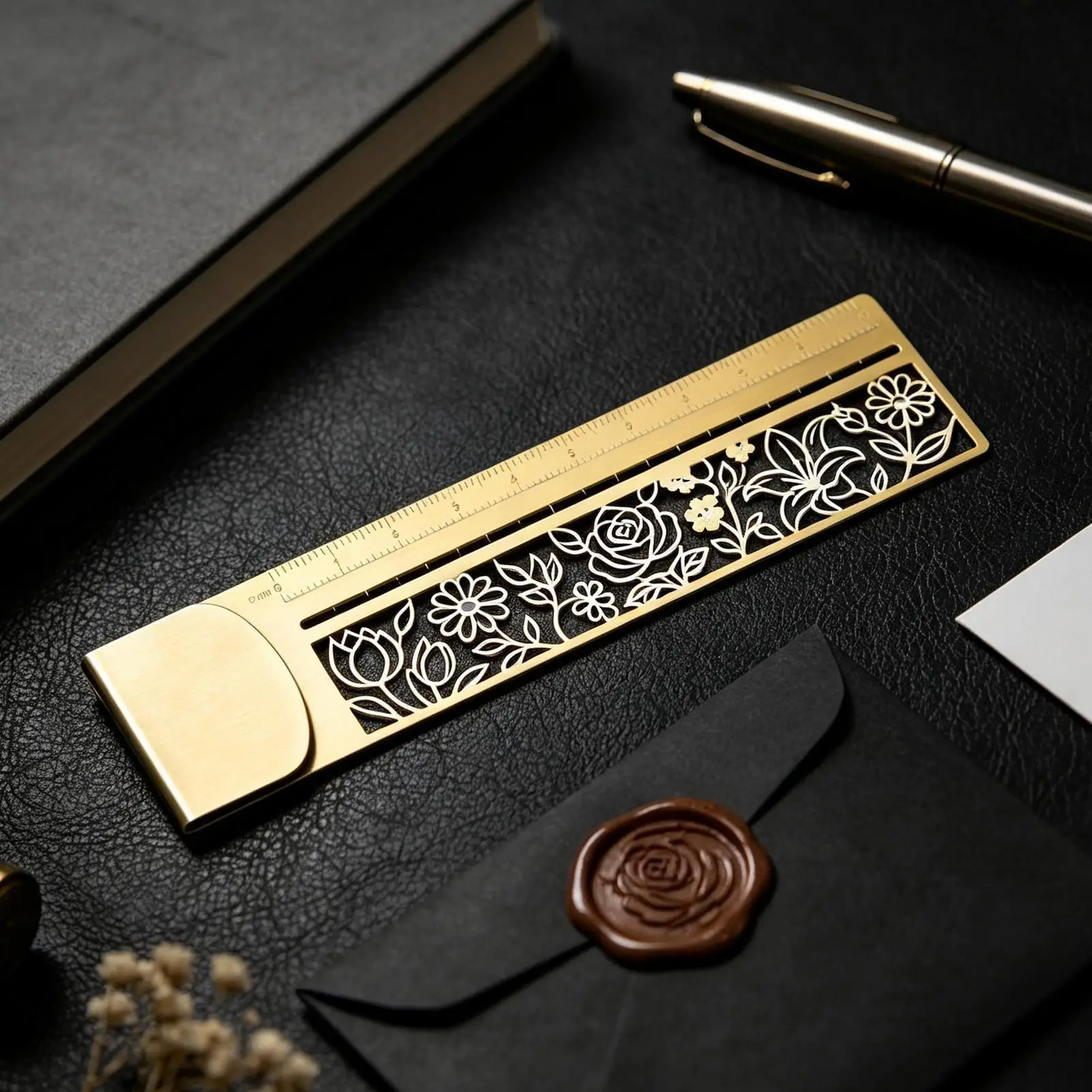 2-in-1 Bookmark Ruler Flower Stencil Page Marker with 10cm Scale Multifunctional Measuring Tool for Reading Journal School Offic