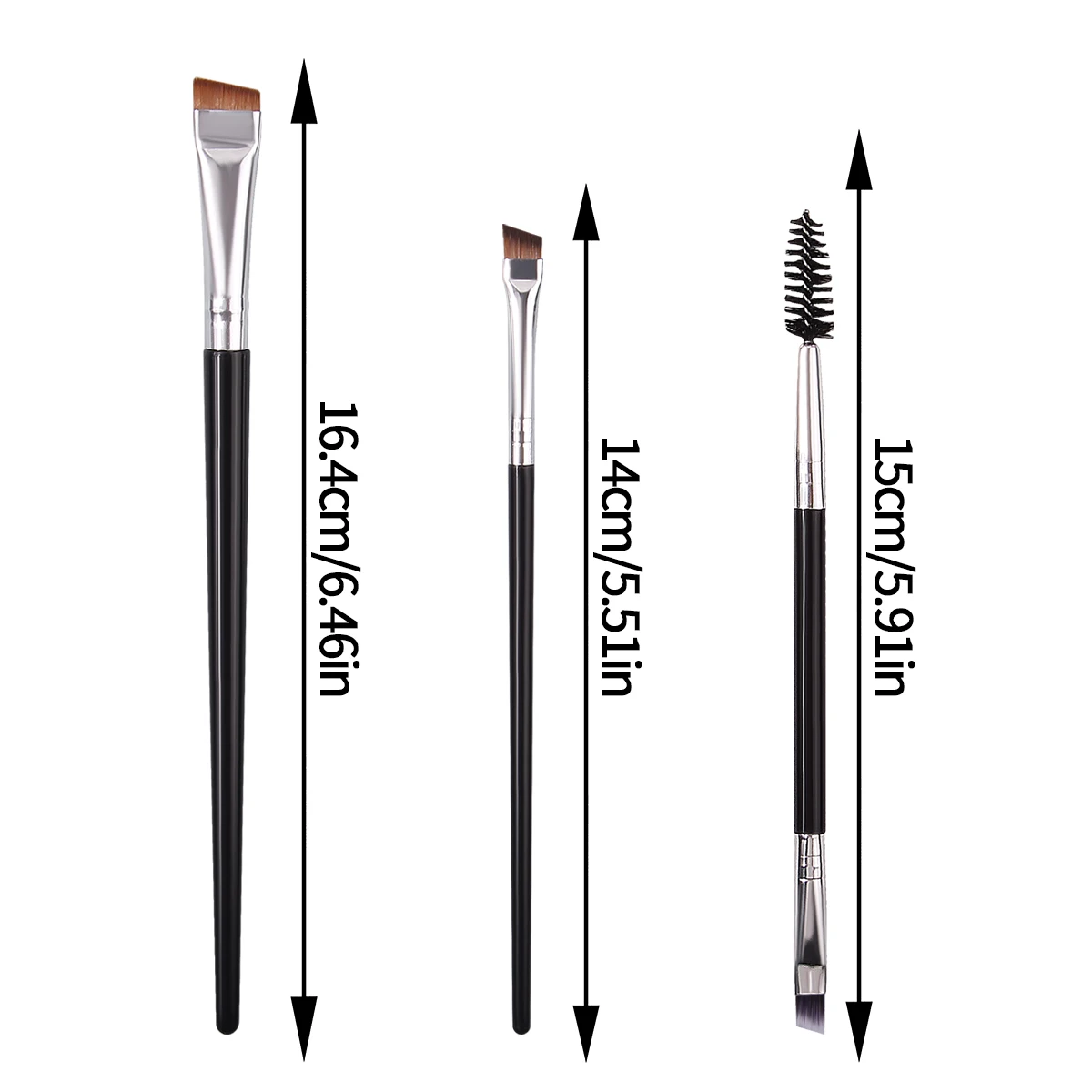 2 pennelli per eyeliner a lama grande e piccola ultra-sottile e 1 pennello per dettagli ciglia a spirale a doppia testa Strumenti per pennelli per trucco