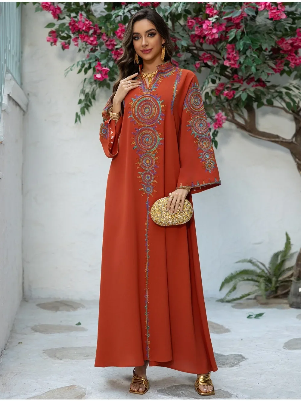 

Мусульманское платье Ramadan Eid для женщин, вечерние длинные платья с вышивкой Абая, максі, мусульманский марокканский кафтан, жилетдо, Дубай, халат 2026