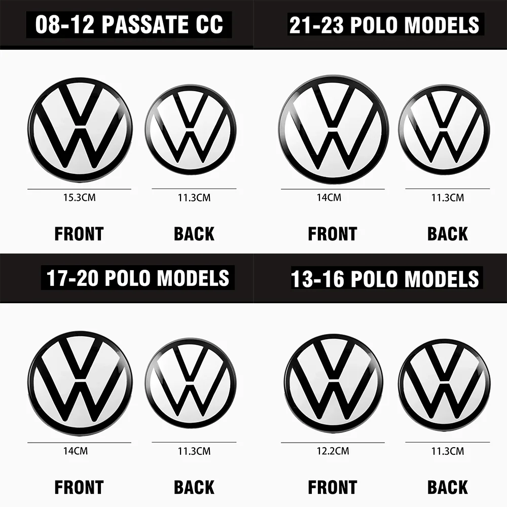 1Set Black/White Car Front Grill/Rear Emblem Lid Covers Logo Sticker For VW POLO 2013-2023 PASSAT CC 2008-2012 Auto Accessories