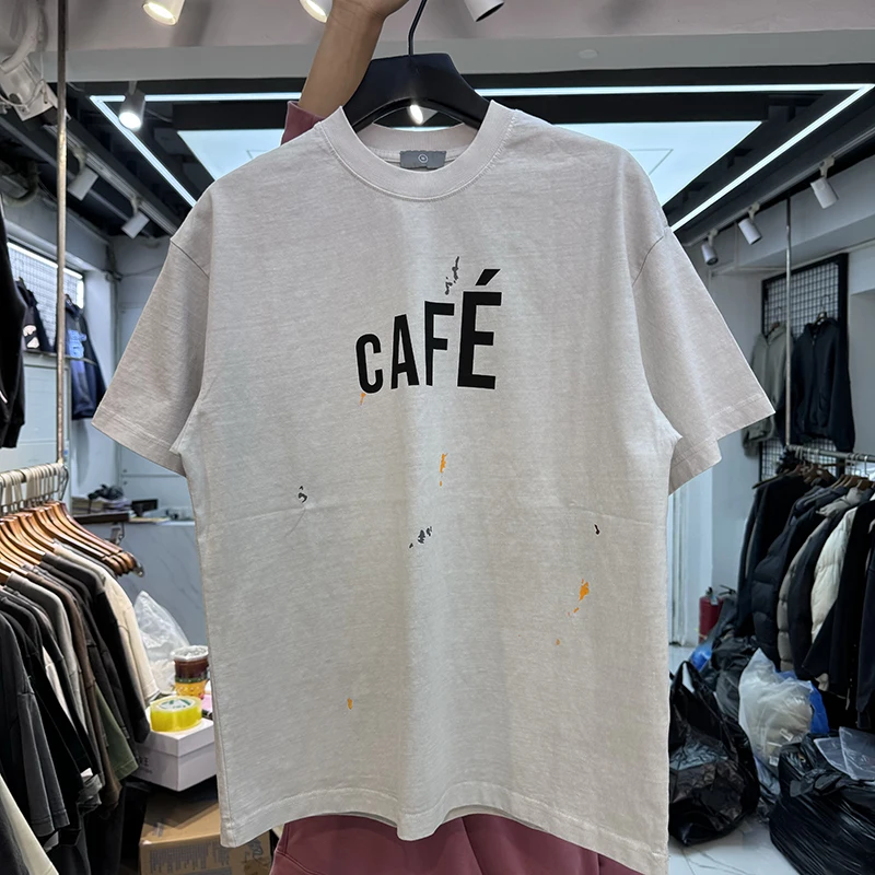 

Waed American High Street Color Splatter Basic Letter Print ort Sve Casual round Ne Summer T-irt Youth Trendy Loos...