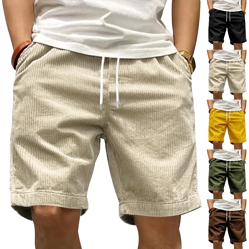 Cross-border American heavy cargo shorts men's summer trend retro corduroy style casual shorts