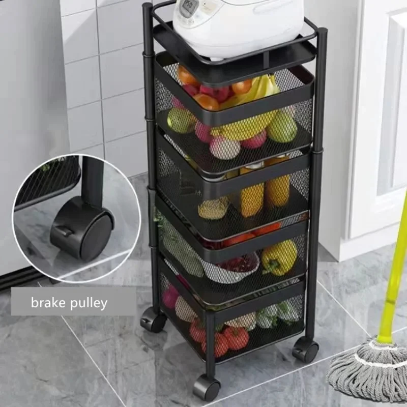 Kitchen Square Shelf With Wheel Storage Rack Kitchen storage rotatable shelf 3 4 5 Layer Rotating Practical Trolley