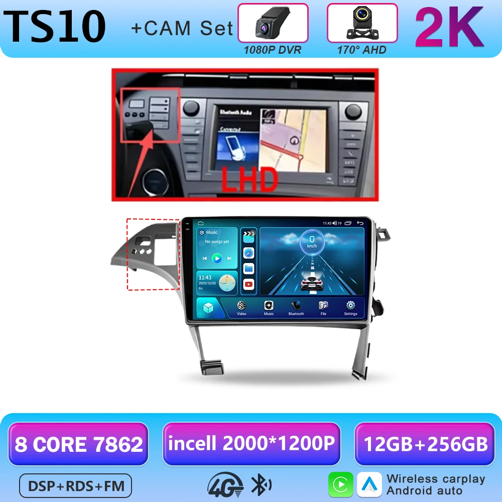 Android autoradio voor Toyota Prius 3 XW30 2009-2015, 2-DIN multimediaspeler, GPS-navigatie, Bluetooth, 8-core, Wifi 5G