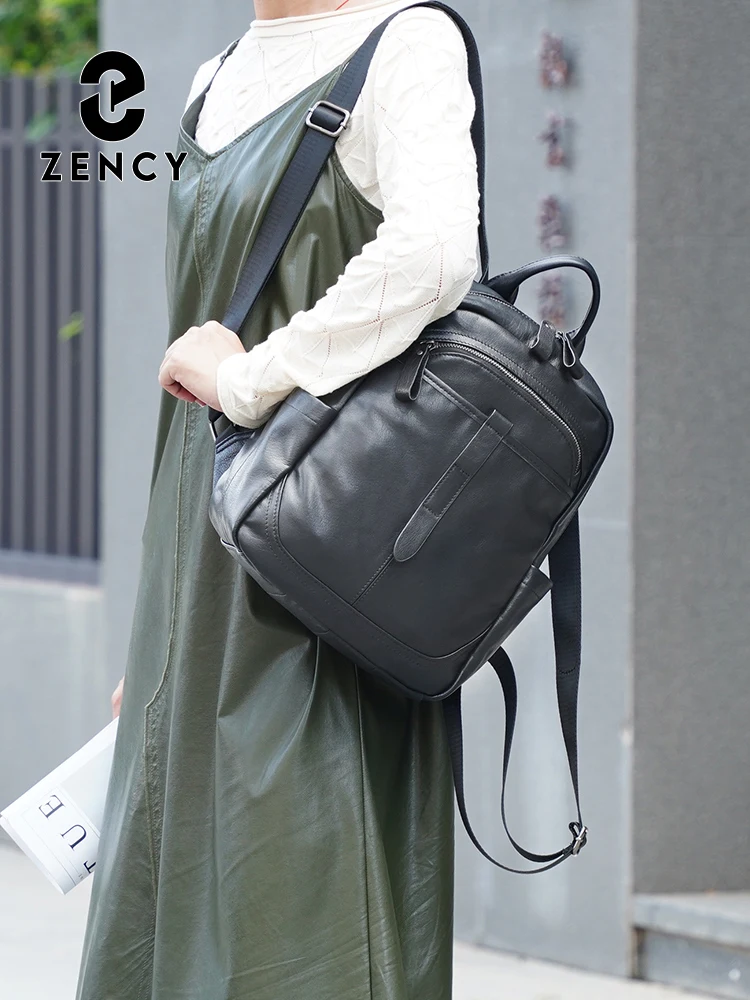 Zency Women's Genuine Leather Backpack Large Capacity for Commute Travel Work Ladies Shoulder