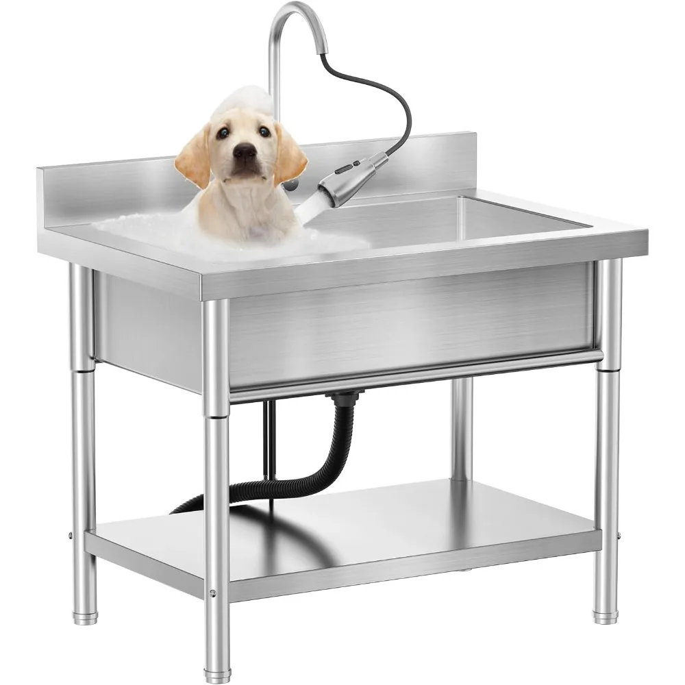 

Freestanding Laundry Sinks ,Pull-Out Faucet, Single Bowl Utility Sink for Laundry Room Indoor,Stainless Steel Large Utility Sink