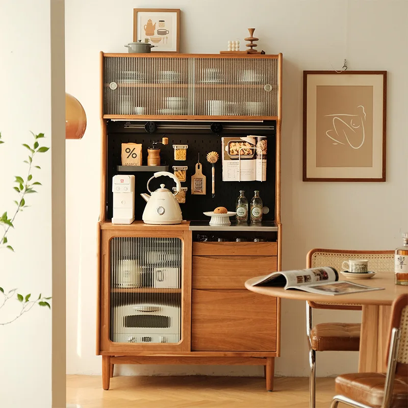 Nordic solid wood fashion dining side cabinet tea cabinet against the wall high cabinet household multi-functional storage