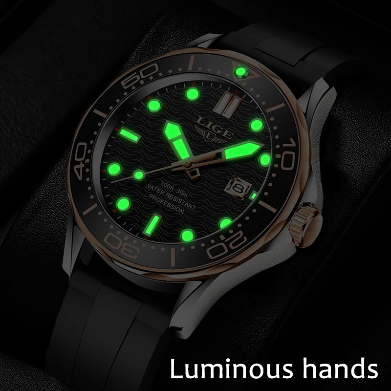 LIGE Brand Men\'s Watches Business Quartz Watch Men Silicone Band Sports Waterproof Watches Date Wristwatches Relogios Masculino