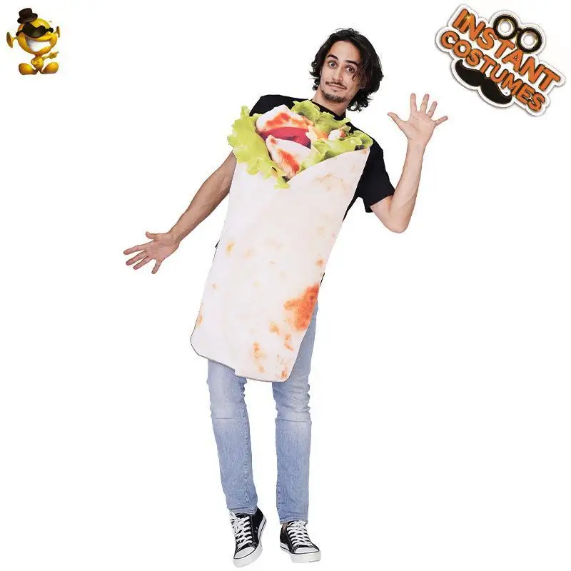 الكبار loween الأزواج مضحك الغذاء الاسمية زي البيتزا لفة دور أداء الملابس تأثيري الرجال النساء ملابس الهالوين