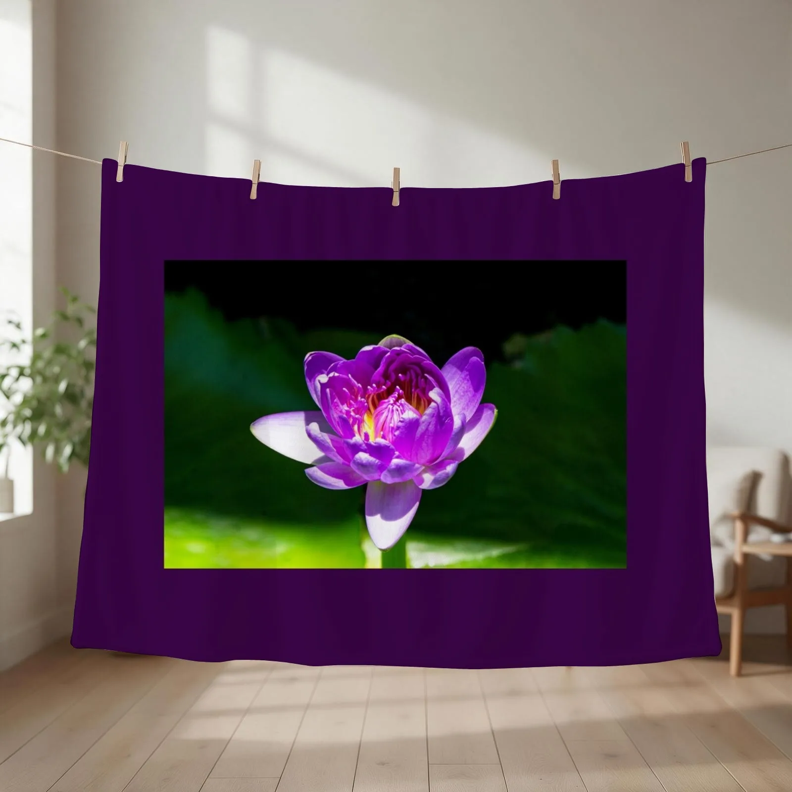 Purple Water Lily Throw Blanket couch cozy soft plush fuzzy picnic outdoor blanket