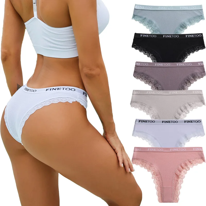 

3Pcs Lace Seamless Cotton Panties Ribbed Brazilian Pants Low Waist Women Panties Breathable Girls Underwear Plus Size Lingerie