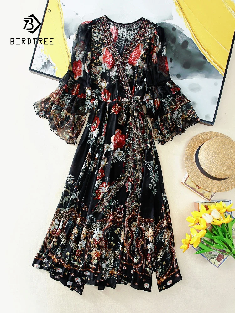 

Платье женское из натурального шелка, с рукавом-бабочкой и блестками