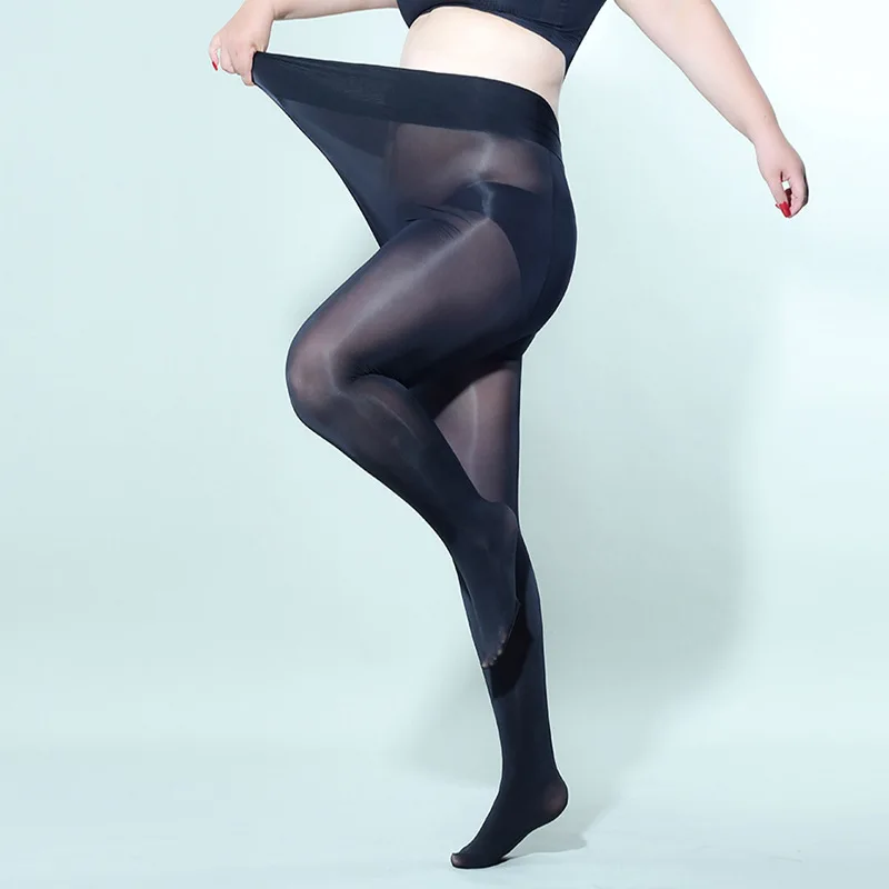 Meias pretas finas, oleosas, sexy e suaves, meia-calça de virilha aberta com virilha plus size 150kg