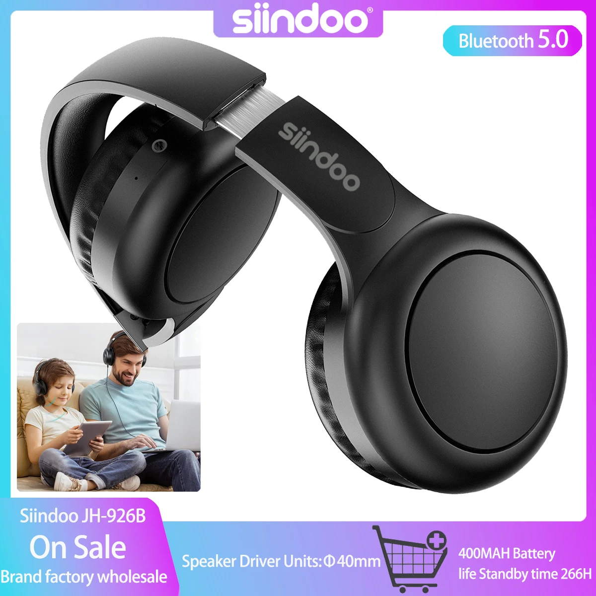 Siindoo Wireless Bluetooth Headphones Kids Foldable Stereo Earphone Super Bass Noise Reduction Headset JH-926B With Mic For Ipad