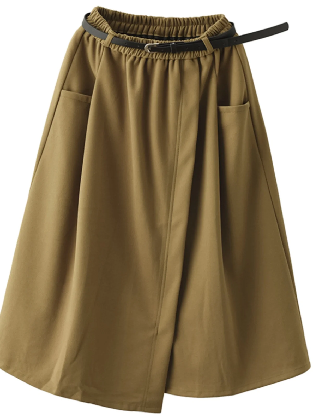 

Artistic High Waist Midi Skirt Women's Summer New Loose Elastic Waist Pure Color A-Line Skirt Retro Flared Skirt