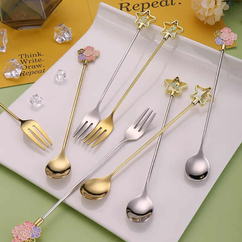 1PCS Stainless Steel Spoons Metal Mini Forks for Cake Fruit Salad Coffee Spoons Food Forks Tableware Accessories Party Decoratio