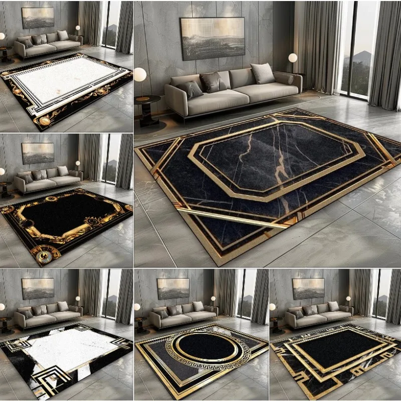 European Style Carpet for Living Room Black Marble Decor Sofa Area Large Rugs Hotel Hall Floor Mats Home Modern Rugs Decoration