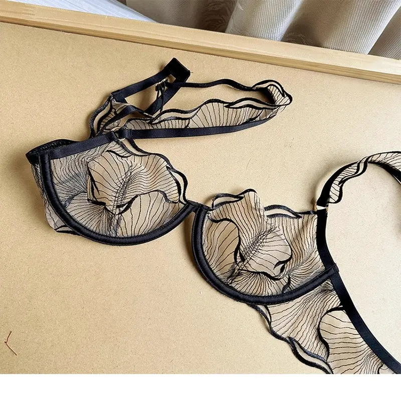 Picture 5: Sexy Utra-thin Embroidered Underwear Transparent Lace Bra Set