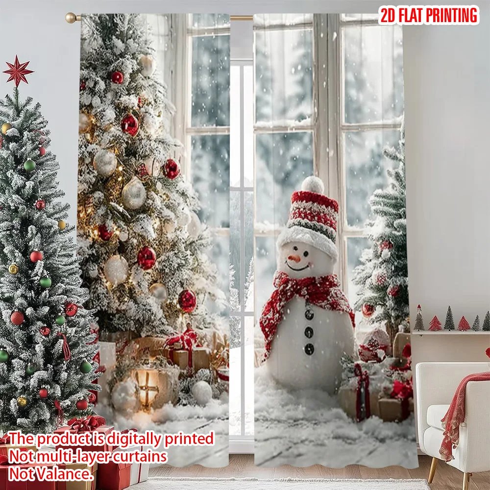 

2pcs 2D flat printing Christmas Curtain perfect winter Polyester Without Electricity Family Party Perfect for Holiday Home Decor