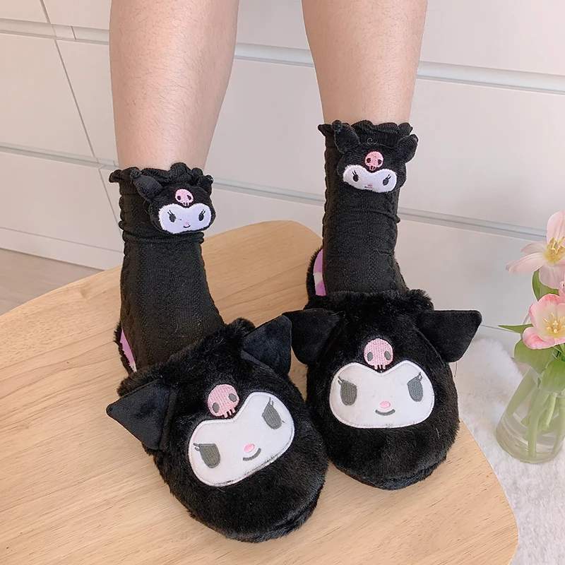 Sanrio Cinnamoroll pantofel ciepły zimowy styl japoński buty wewnętrzne Lolita skarpetki śliczne Kuromi kapcie domowe dla dziewczyny płaskie