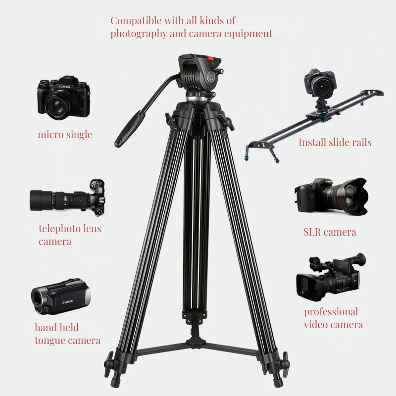 Professional Tripod Heavy Duty Video Tripod Aluminum Fluid Hydraulic Drag Head Quick Shoe Plate for DSLR Camcorders Video Camera