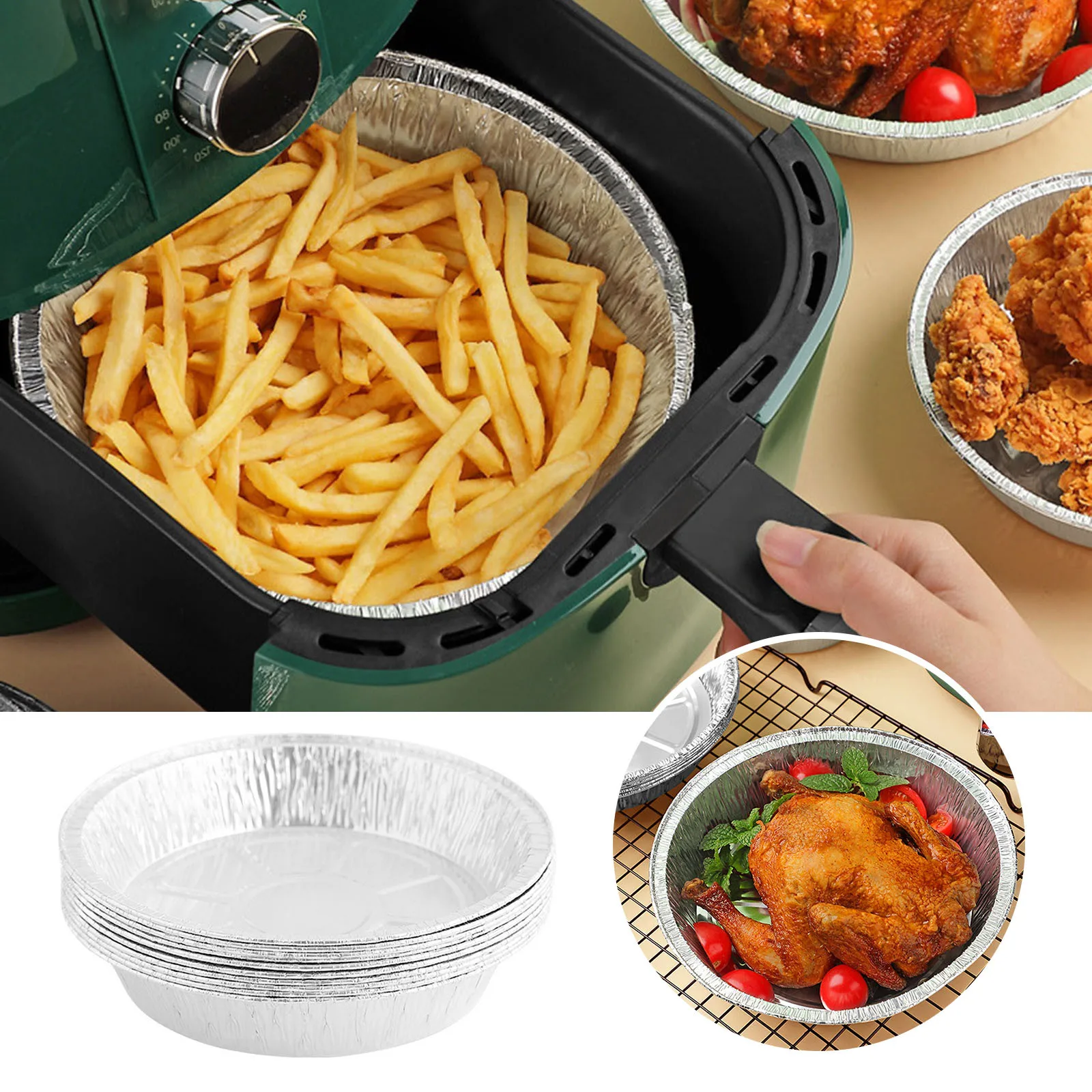 Fryer Tinfoil Plate Household Oil Absorbing Paper Oven Baking Tray Aluminum Foil Bowl Food Oil-proof Tinfoil Barbecue Plate