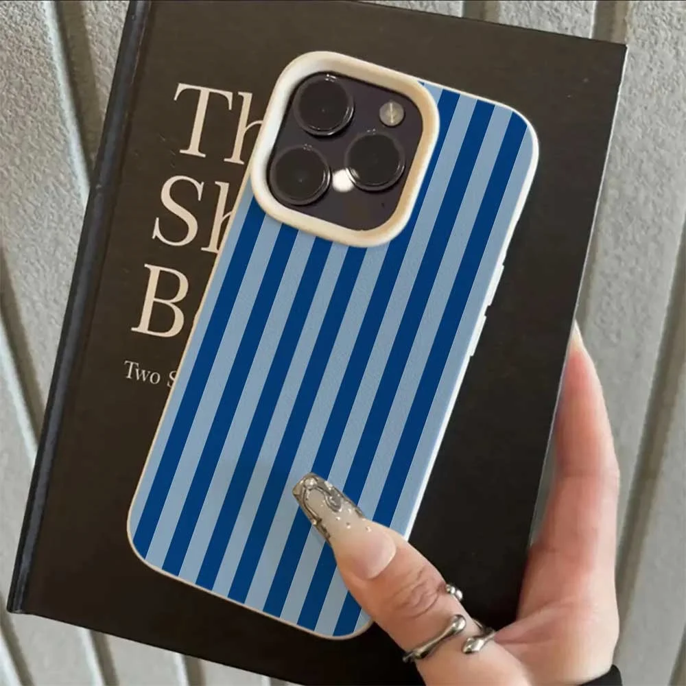 Doppelte blaue Farblinien Handyhülle für iPhone 17 16 15 14 13 12 11 Pro Max 16 15 Plus XR Silikon Matt Weiche Stoßfeste Hülle – Detail 5