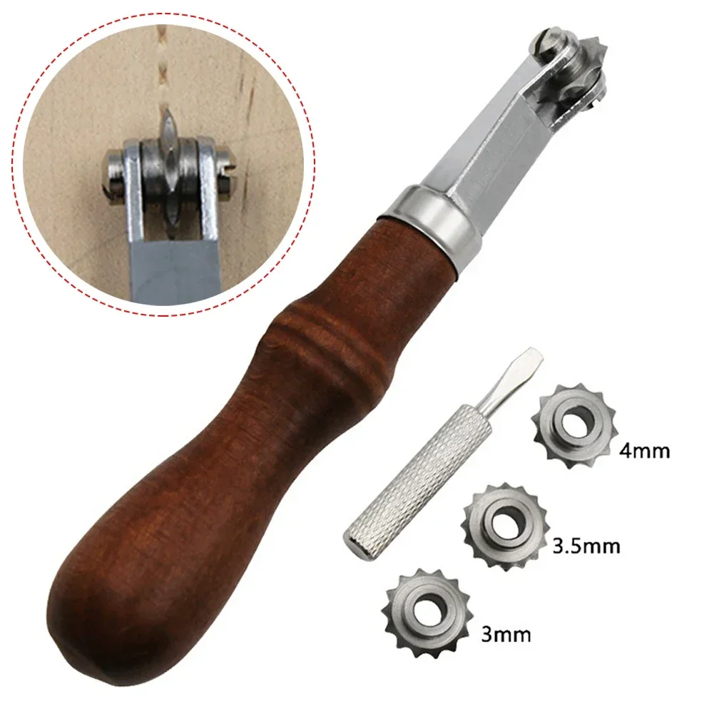 Spacing Wheel Leather Craft Kit Wood + Alloy For Auxiliary Punch Handle Stitch Line Marking 1 Set 14.5cm/5.71