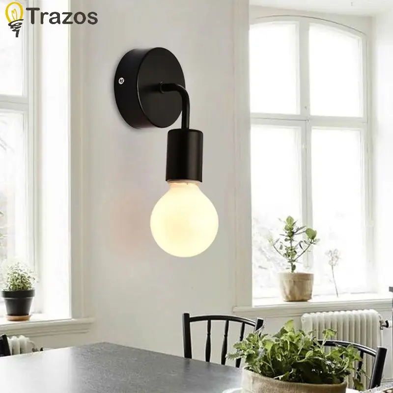 مصباح حائط حديدي LED حديث بسيط ، بجانب سرير غرفة النوم في الشمال ، غرفة معيشة إبداعية ، ممر أبيض وأسود ، إضاءة خلفية ، E27