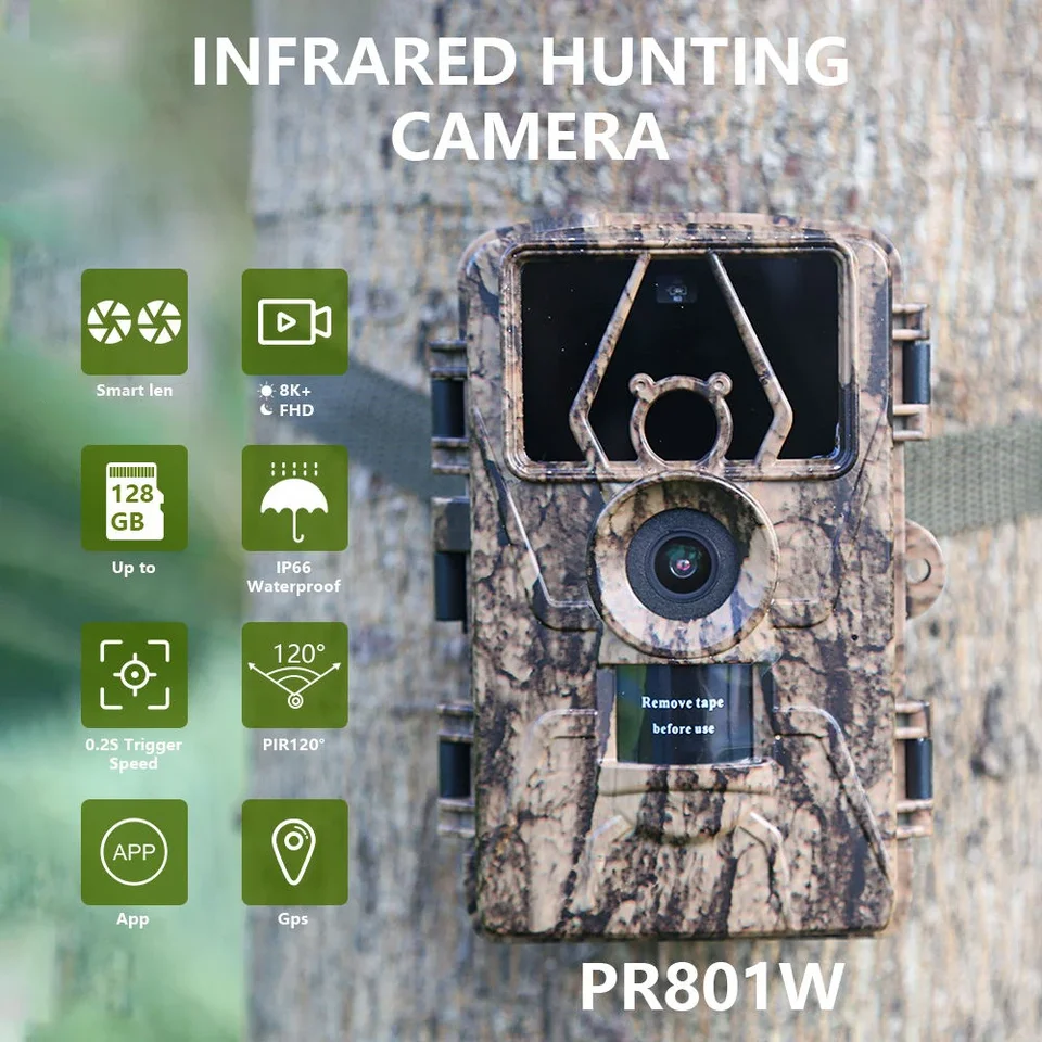 8K WiFi Waterproof Trail Camera PR801W 60MP Supports APP Viewing
