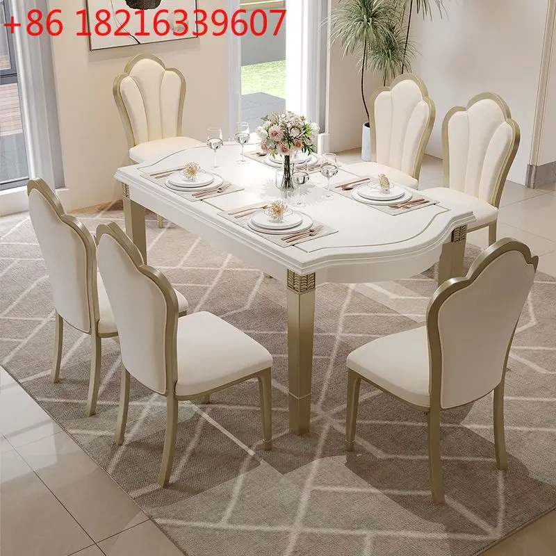 American light luxury dining table and chair combination all solid wood modern simple small apartment slate