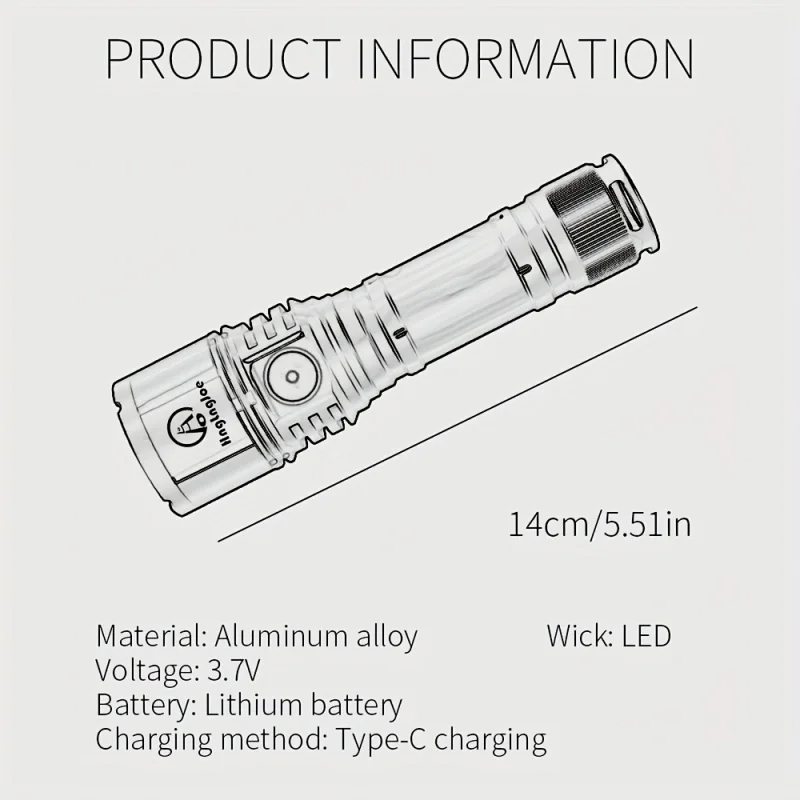 Aluminum Alloy Flashlight That Can Start a Fire，Equipped with Fresnel lens,Portable compact，High Lumen，21700Lithium Battery，