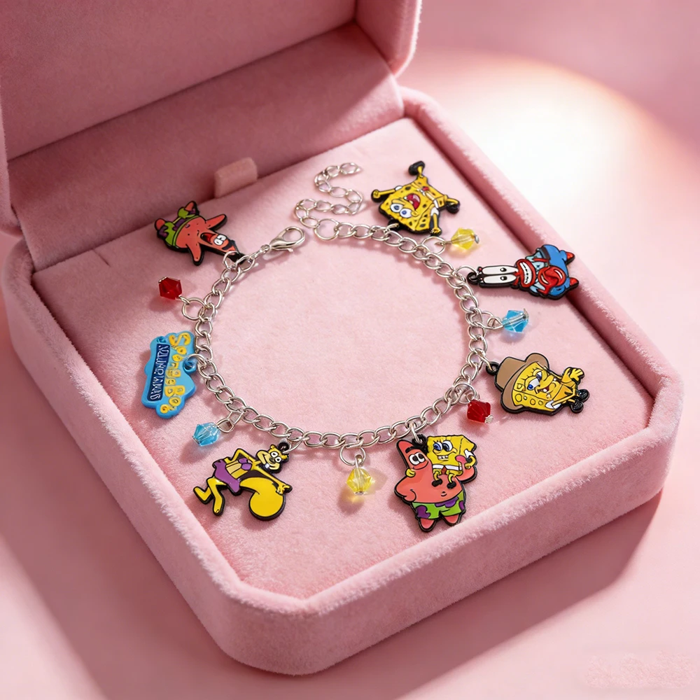 SpongeBob SquarePants Patrick Star Charm Bracelet Silver Chain Cartoon Pendant Jewelry Gift for Women And Girls
