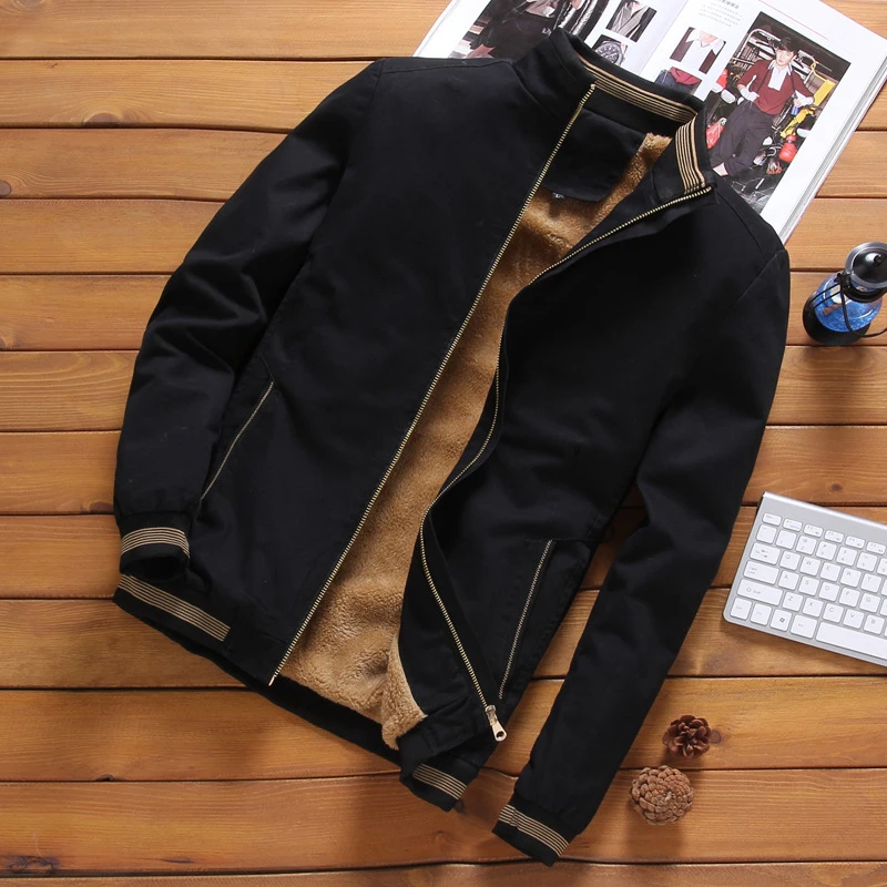 

New Autumn Winter Mens Bomber Jackets Casual Mens Outwear Fleece Thick Warm Windbreaker Jacket Mens Baseball Coats Clothing Pop